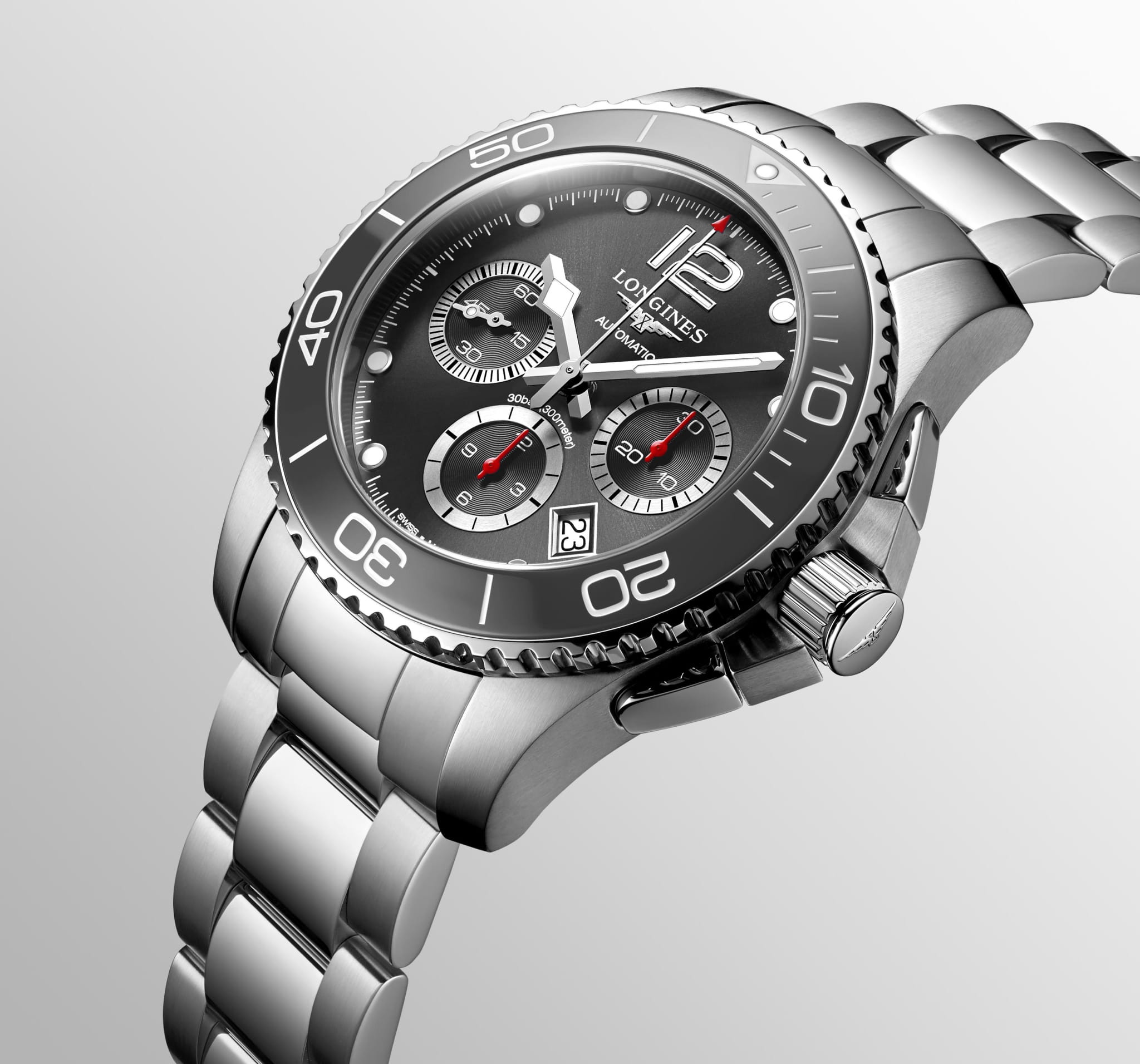Longines Longines HydroConquest L3.883.4.76.6 мужские часы серый циферблат на запястье